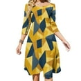 thumbnail image 1 of Abstract Yellow Blue Geometric Pattern Women's Fall Dresses Casual Loose Flowy Swing Shift Dress, 1 of 9