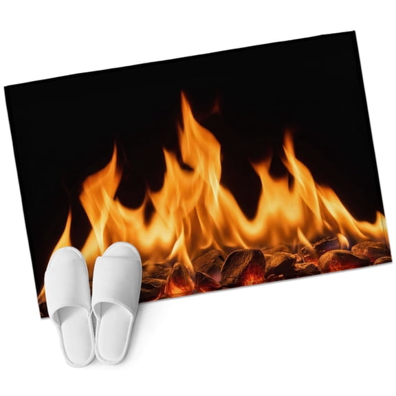 Abstract Yellow Flame Bathroom Rug Washable 2x3 Entryway Rug Non Slip Flickering Fire Pattern Black Front Door Mat Low Pile Indoor Doormat Throw Floor Carpet for Kitchen Bedroom Entrance