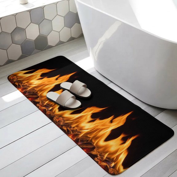 Abstract Yellow Flame Bathroom Runner Rugs Non Slip Washable Absorbent Narrow Long Bath Mat Flickering Fire Pattern Black Runner Rugs for Kitchen Hallway Bedroom Laundry Study Room 19.7"x63"