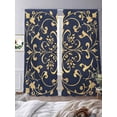 Abstract Yellow Flower Pattern on Blue Chiffon Sheer Curtains 84 Inches ...