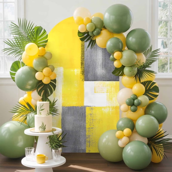 Abstract Yellow Gary Paint Arch Backdrop Cover, 4FT, Retro Mottled Oil Painting Spandex Arch Covers Double-Sided Backdrop for Wedding Birthday Party Photo Background Decoration