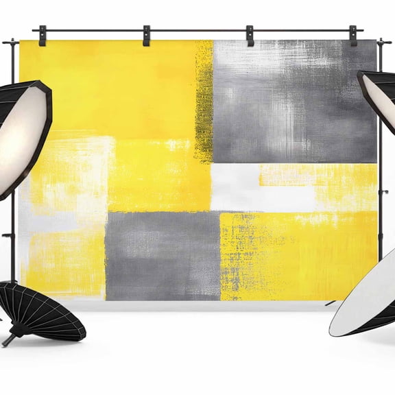 Abstract Yellow Gary Paint Backdrop for Photography, Retro Mottled Oil Painting Photo Backdrop Portrait Background Party Banner Photo Backgrounds for Studio Booth Props, 12x8ft
