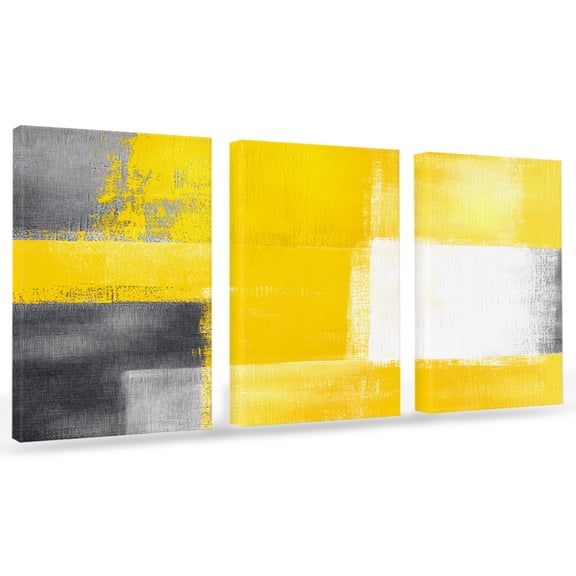 Abstract Yellow Gary Paint Canvas Wall Art 3 Panels, Mottled Retro Oil Painting Framed Wall Decor Modern Artwork Prints Painting for Living Room, Bedroom, Kitchen & Cafe Decor 16" x 20"