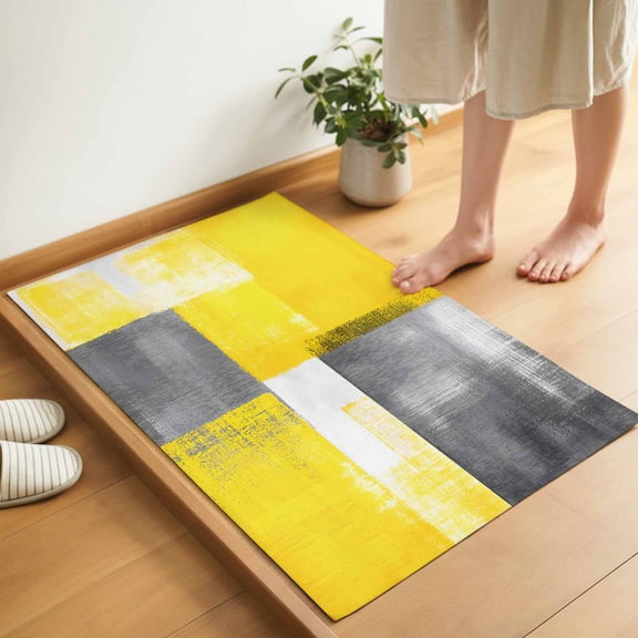 Abstract Yellow Gary Paint Door Mat 16x24 Inch Retro Mottled Oil Painting Entryway Rug with Non-Slip Rubber, Inside Floor Mats Front Door Rug for Living Room Bathroom Bedroom Home Office