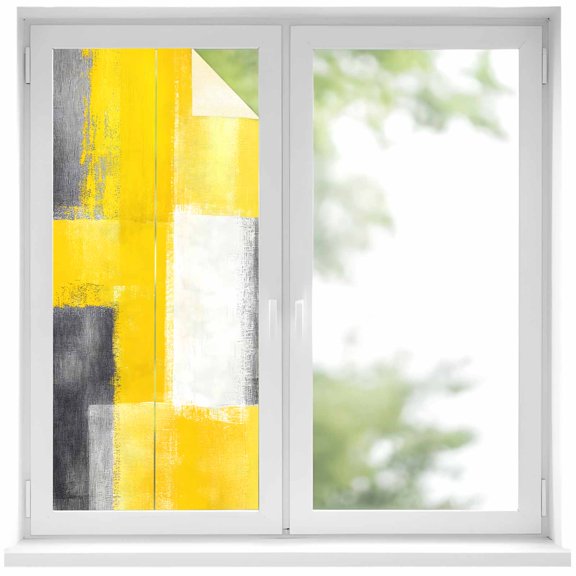 Abstract Yellow Gary Paint Window Privacy Film Mottled Retro Oil Painting Decorative Glass Window Film UV Blocking Static Cling Non-Adhesive Sticker Covering for Home Door 19.6 x 39.3 inches