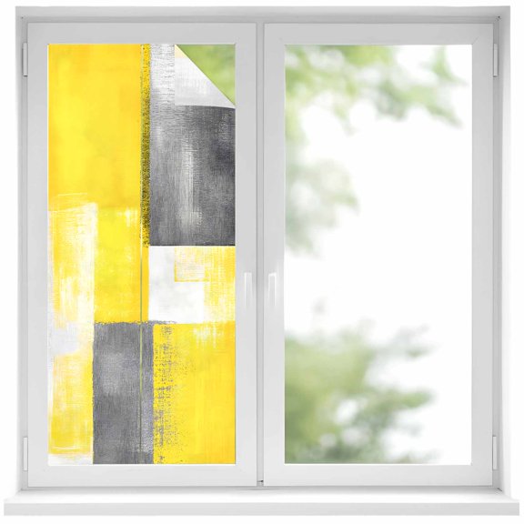 Abstract Yellow Gary Paint Window Privacy Film Retro Mottled Oil Painting Decorative Glass Window Film UV Blocking Static Cling Non-Adhesive Sticker Covering for Home Door 19.6 x 39.3 inches