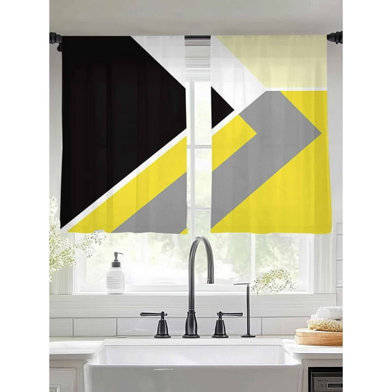 Abstract Yellow Geometric Texture Sheer Curtains 54 Inches Long 2 Panels Light Filtering Semi Sheer Window Curtains Drapes for Bedroom Living Room 52"x54"&nbsp;2&nbsp;&nbsp;Panels