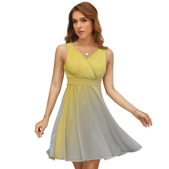 Abstract Yellow Gray Gradient Dress Summer Street Style Dresses Female Sleeveless Printed Sundress