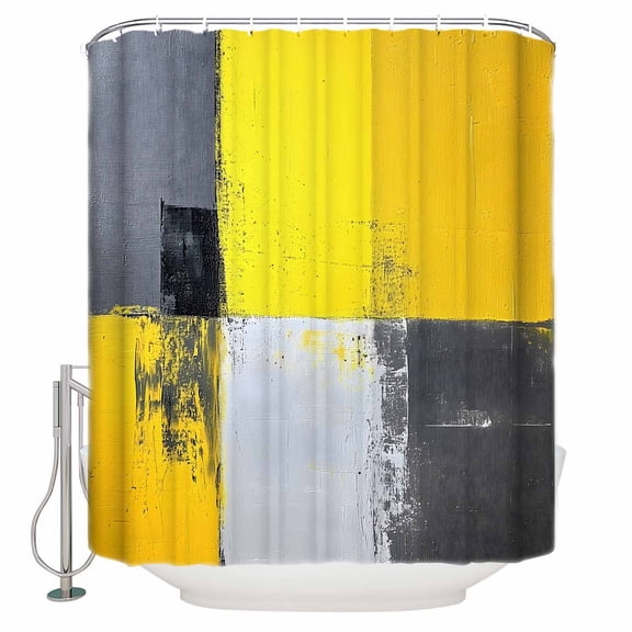 Abstract Yellow Gray Shower Curtains for Bathroom Waterproof Fabric Bath Curtains Decor Bath Tub Curtain Modern Geometric Oil Painted Decorative Shower Curtain Sets with 12 Hooks, 72x72 Inch