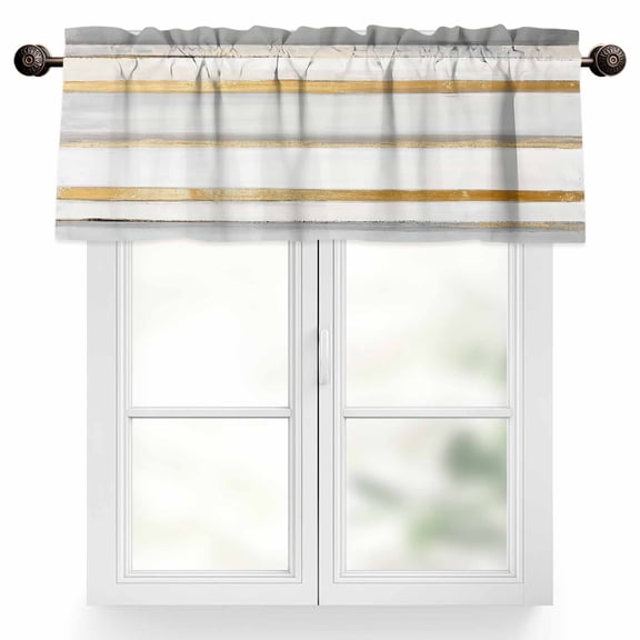 Abstract Yellow Gray White Stripes Valances for Windows, 42 x 12in, Simple Style Rod Pocket Kitchen Valance Curtain Light Filtering Window Treatments for Living Room Bedroom, 1 Panel