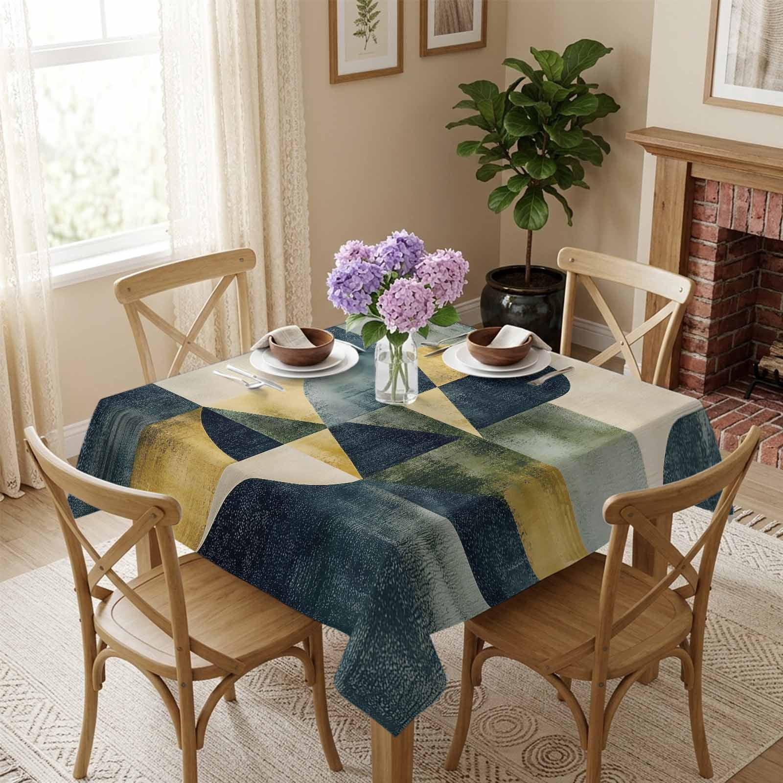 Abstract Yellow Green Blue Geometric Painting Square Tablecloth 60x60 ...