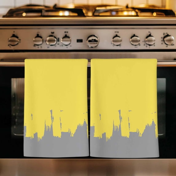 Abstract Yellow Grey Kitchen Towels Set of 4, Modern Minimalist Graffiti Artwork Absorbent Dish Towels for Kitchen, Microfiber Hand Towel, Quick Drying Tea Towel for Cleaning Decorative Dishcloths
