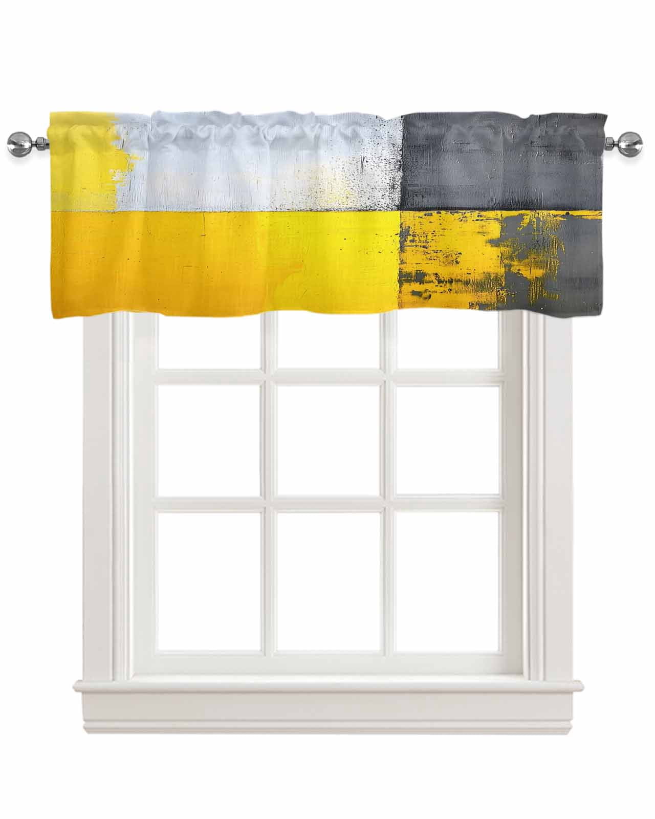 Abstract Yellow Grey Kitchen Valances for Windows Farmhouse Linen ...