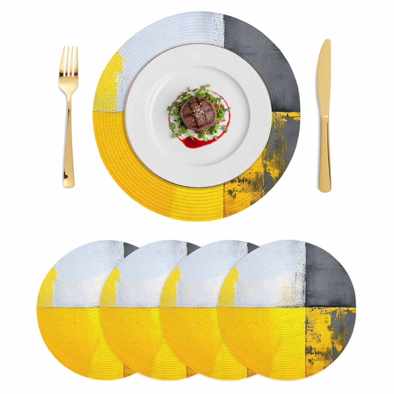 Abstract Yellow Grey Round Placemats Set of 4 Simple Oil Painting Style ...