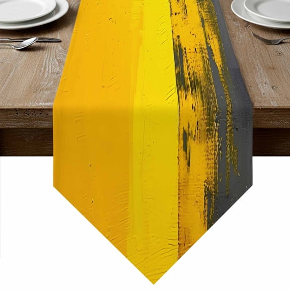 Abstract Yellow Grey Table Runner Linen Burlap Table Runner 120 Inches Long Simple Oil Painting Style Art Dresser Scarves for Kitchen Island Coffee Dining Party Wedding Banquet Holiday Decor 13"x120"