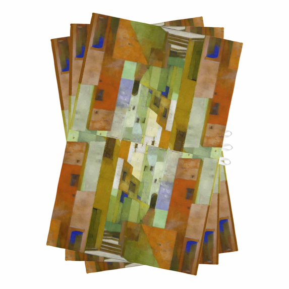 Abstract Yellow Kitchen Towels Set of 3, Water Absorbent Dish Towel, Painting Buildings Geometric Modern Art Decorative Hand Towels - Quick Drying Cloth for Cooking Baking, 18x28 Inch
