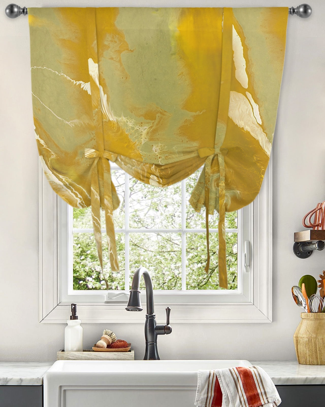 Abstract Yellow Marble Window Curtain for Living Room Home Decor Blinds