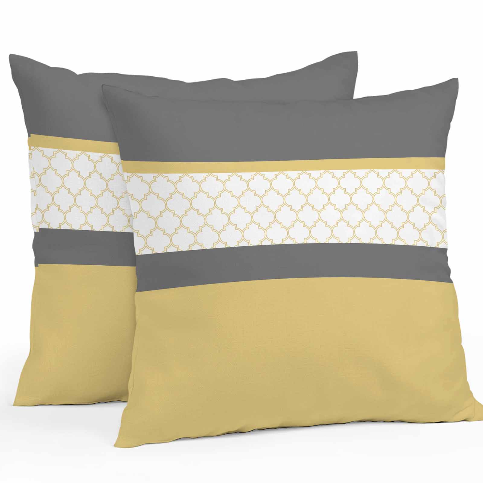 Abstract Yellow Outdoor Pillow Covers Set of 2 Grey Stripes Moroccan Geometric Modern Retro Waterproof Throw Pillow Case Decorative Square Cushion Cover for Patio Couch Garden Balcony, 18"x18"