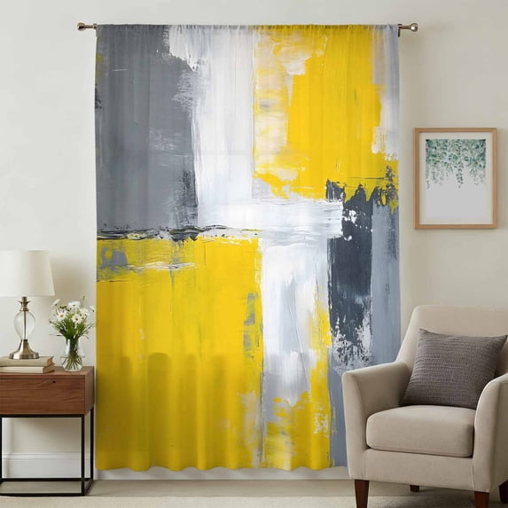 Abstract Yellow Sheer Curtains 45 Inches Long, Grey White Street ...