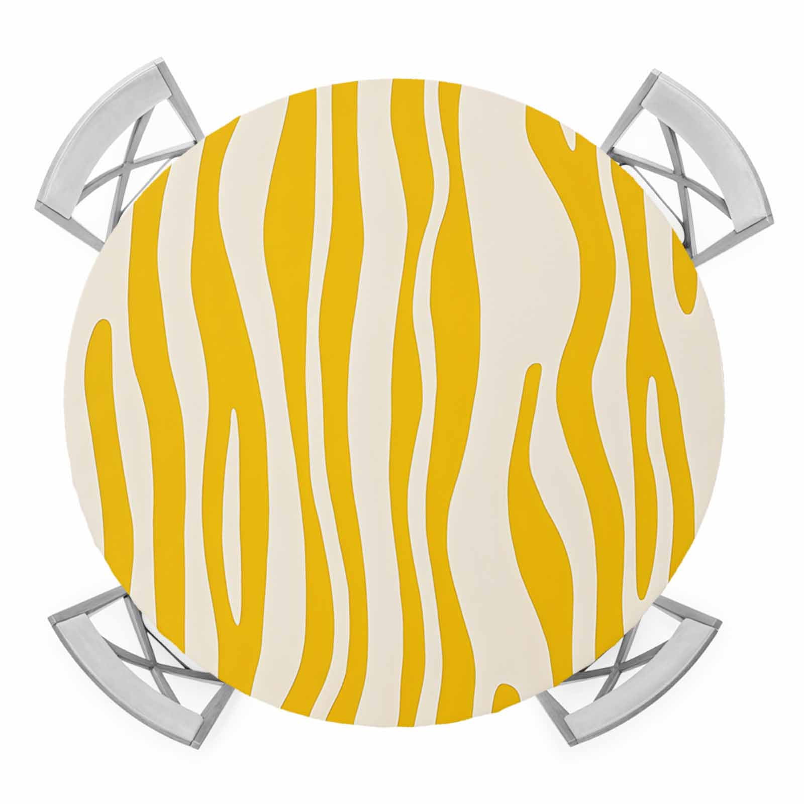Abstract Yellow Stripes Wave Elastic Fitted Round Table Cover Modern ...