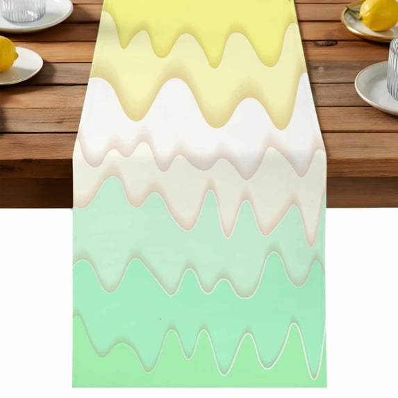 Abstract Yellow Table Runner, Green and White Ombre Ocean Wave Cotton ...