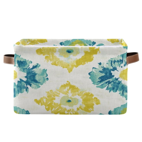 Abstract Yellow Turquoise Pattern Square Storage Bins with Handles Collapsible Containing Box 1 Pack