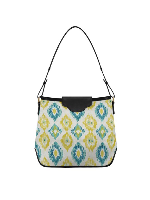 Abstract Yellow Turquoise Pattern Women's Tote Bag Convertible Handbags Hobo Shoulder Bag with Zipper Magnetic Snap