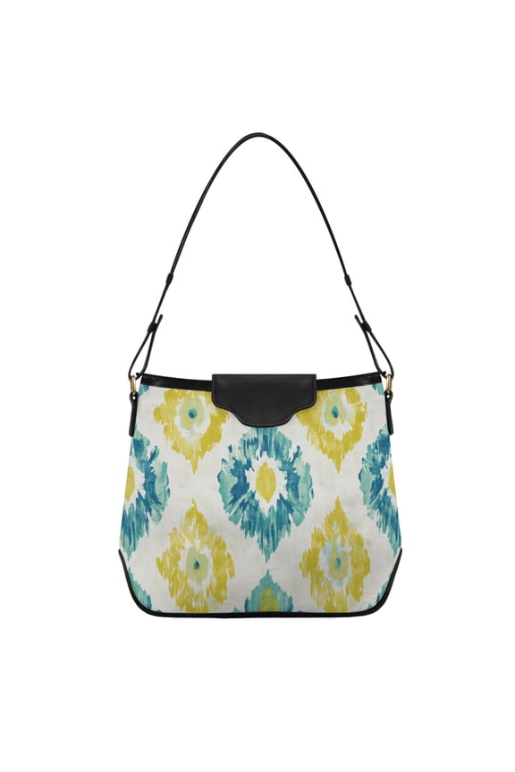 Abstract Yellow Turquoise Pattern Women's Tote Bag Convertible Handbags Hobo Shoulder Bag with Zipper Magnetic Snap