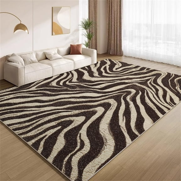 Abstract Zebra Stripe Area Rugs, Brown Pattern Carpet, Washable Non Slip Low Pile Soft Rug for Bedroom Living Room Decor Mat 2ftx3ft