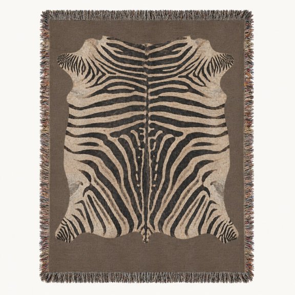Abstract Zebra Stripe Woven Cotton Throw Blanket with Fringe, Decorative Tapestry