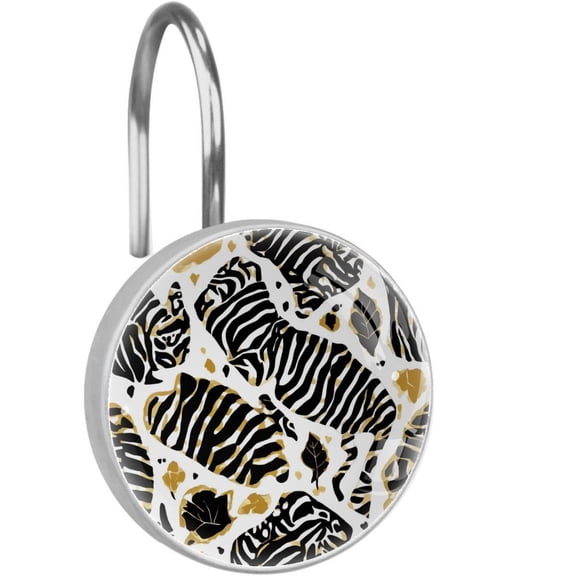Abstract Zebra Texture Shower Curtain Hooks Round Crystal Glass, Set of 12 Shower Curtain Rings - Shower Hooks for Curtain Shower Rings