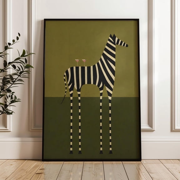 Abstract Zebra Wall Art Martini Glasses Minimalist Dopamine Decor