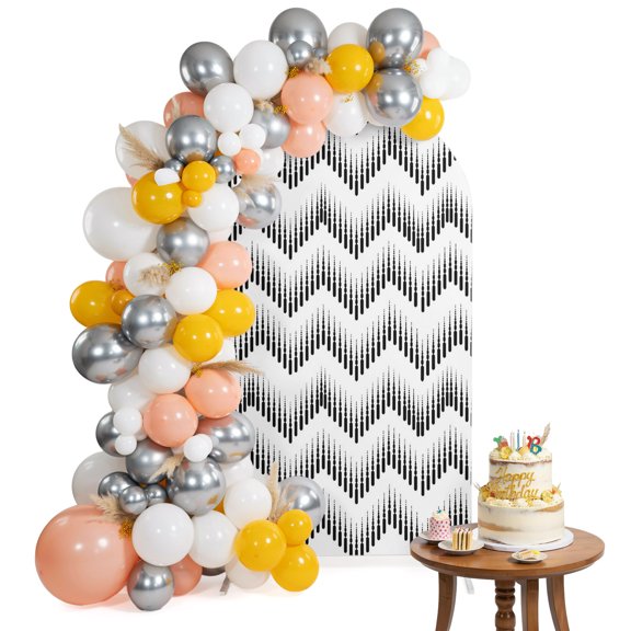 Abstract Zigzag Arch Backdrop Cover 4FT Optical Waves Black White Minimalist Spandex Fitted Arch Covers Stretchy Backdrop Decoration for Wedding Birthday Graduation Party