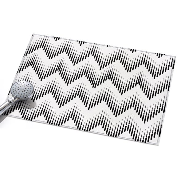 Abstract Zigzag Area Rug, Optical Waves Black White Minimalist Non-Slip Felt Rubber Backing Rectangle Indoor Carpet Washable Rugs for Living Room Bedroom 2x3ft
