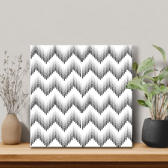Abstract Zigzag Framed Canvas Wall Art, Optical Waves Black White Minimalist Wall Art Painting for Living Room Bedroom Home Decor, 28”x28”, Office Artwork Print