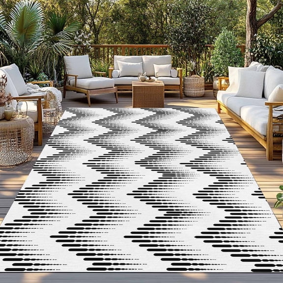 Abstract Zigzag Indoor Outdoor Rugs 3x5 Ft, Optical Waves Black White Minimalist Outdoor Patio Rugs Mat Washable Outside Area Rugs Carpet for Porch Deck RV Camping Pool Balcony Backyard