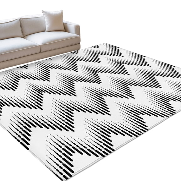 Abstract Zigzag Large Area Rugs 6x9ft Optical Waves Black White Minimalist Washable Rug, Non Slip Indoor Carpet Absorbent Floor Mat for Living Room Bedroom Dining Room