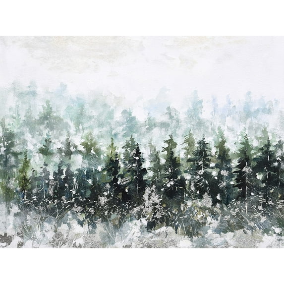 Abstract art"Green Cedar Forest" oil painting prints Wall Art for living room, bedroom, Bar - Wrapped Canvas Prints