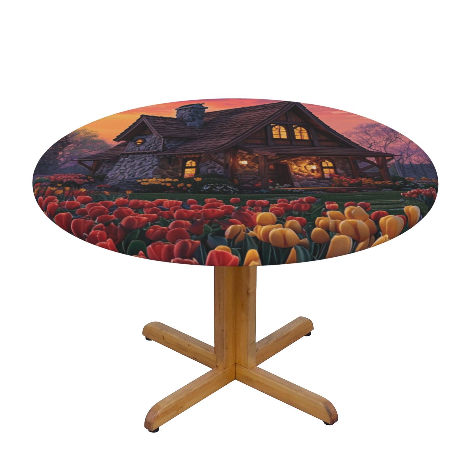 Abstract art features Round Vinyl Fitted Tablecloth, Waterproof Elastic