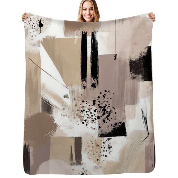 Abstract beige brown artwork Flannel Blanket Warm Soft Bedding Throws Winter Camping Chair Sofa Bed