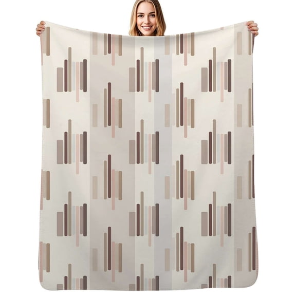 Abstract beige brown vertical stripes pattern Flannel Blankets Soft Warm Throw Blanket Autumn Camping Bedroom Aesthetic Bedspread