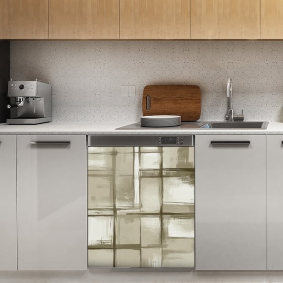 Abstract beige grid painting(2) Dishwasher Magnet Cover Decorative Sticker for Home Cabinet Kitchen 23" x26"