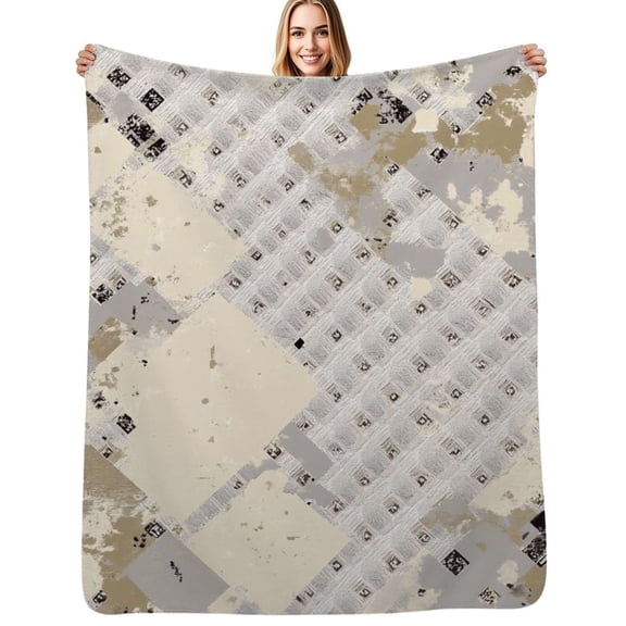 Abstract beige grid pattern Soft Blanket Travel Bedding Throws Flannel Bedspread Sofa Bed Cover