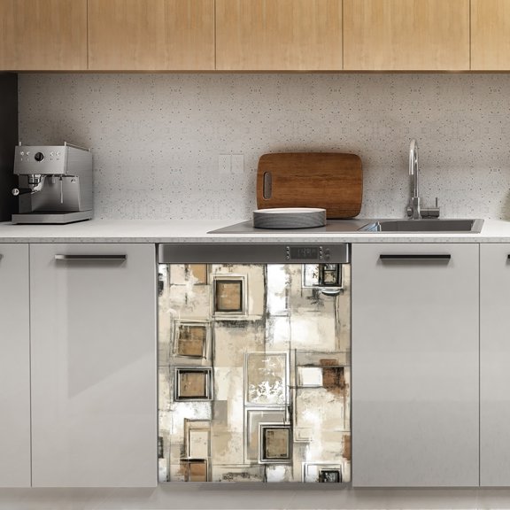 Abstract beige square art print Dishwasher Magnet Cover Decorative Sticker for Home Cabinet Kitchen 23" x26"