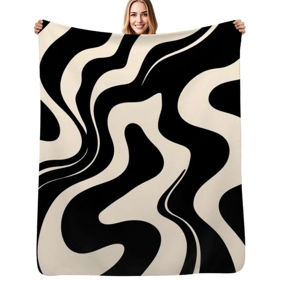 Abstract black and white swirls Flannel Blankets Soft Warm Throw Blanket Autumn Camping Bedroom Aesthetic Bedspread