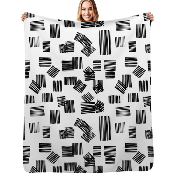 Abstract black lines white background Flannel Blankets Soft Warm Throw Blanket Autumn Camping Bedroom Aesthetic Bedspread