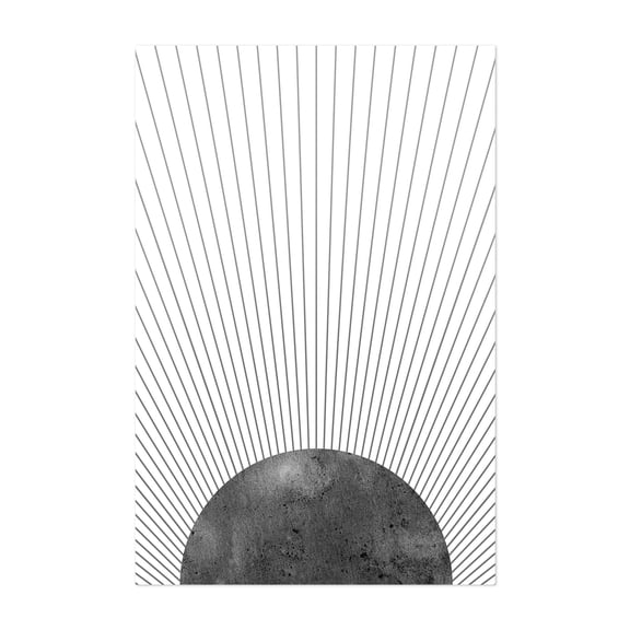 Abstract black sunrise - Digital Art Geometric Minimalist Abstract Black and White Modern Art Line Art Space Unframed Wall Art Print 5 x 7 inches