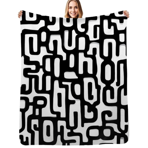 Abstract black white pattern design Soft Blanket Travel Bedding Throws Flannel Bedspread Sofa Bed Cover