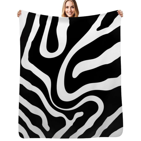 Abstract black white swirl art Flannel Blankets Soft Warm Throw Blanket Autumn Camping Bedroom Aesthetic Bedspread