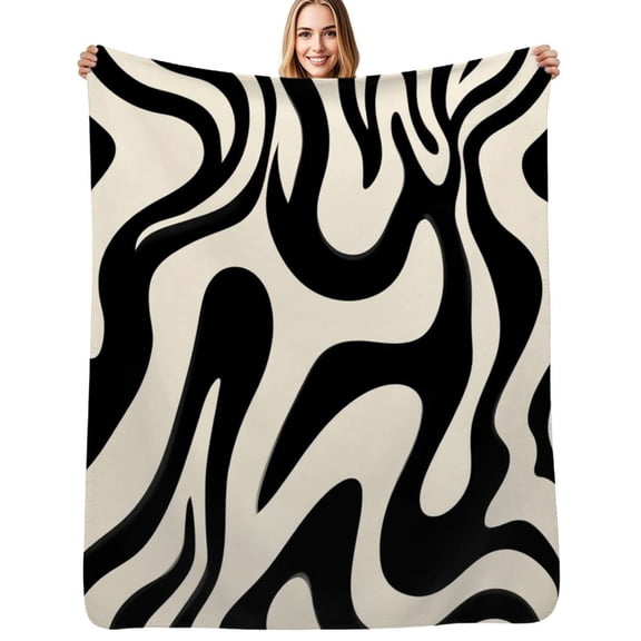 Abstract black white swirls design Flannel Blanket Warm Soft Bedding Throws Winter Camping Chair Sofa Bed